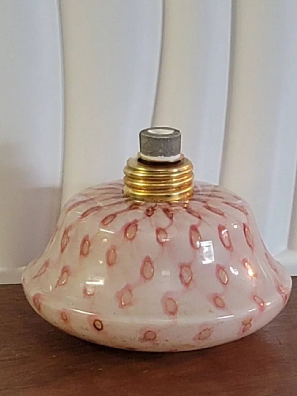 Rare Victorian Antique Blown Opalescent Polka Dot Glass Oil Lamp